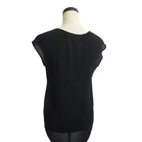 J.Crew Black Sheer V Neck Blouse Top 2 - Picture 3 of 6